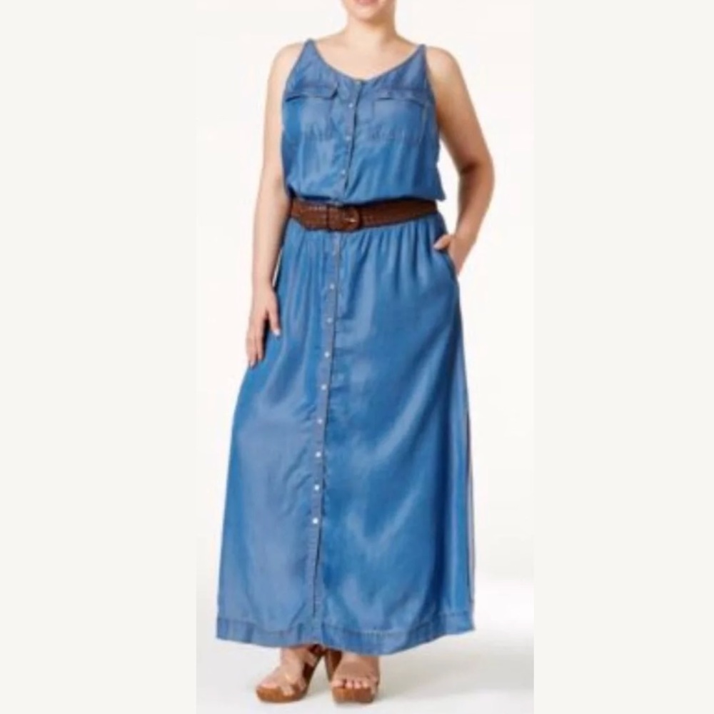 INC chambray maxi dress size 2X sleeveless belt